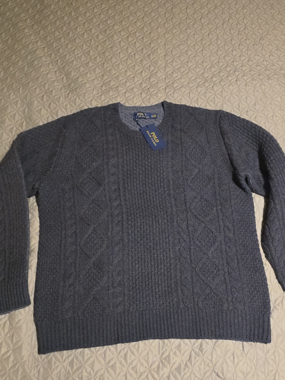 Polo by Ralph Lauren 100% Wool Men's Dark Navy Cable Crewneck Sweater. Size L